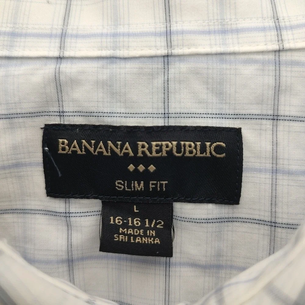 Banana Republic Shirt Mens Large Blue Striped Slim Fit Collared Button Down‎